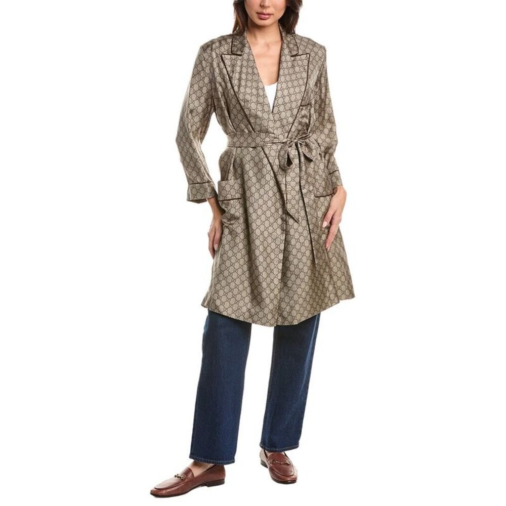 Gucci Womens  Gg Supreme On Twill Silk Shirt, Brown